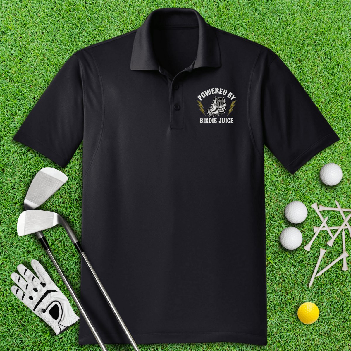 Powered By Birdie Juice Polo Shirt - TeeHee Golf Gear