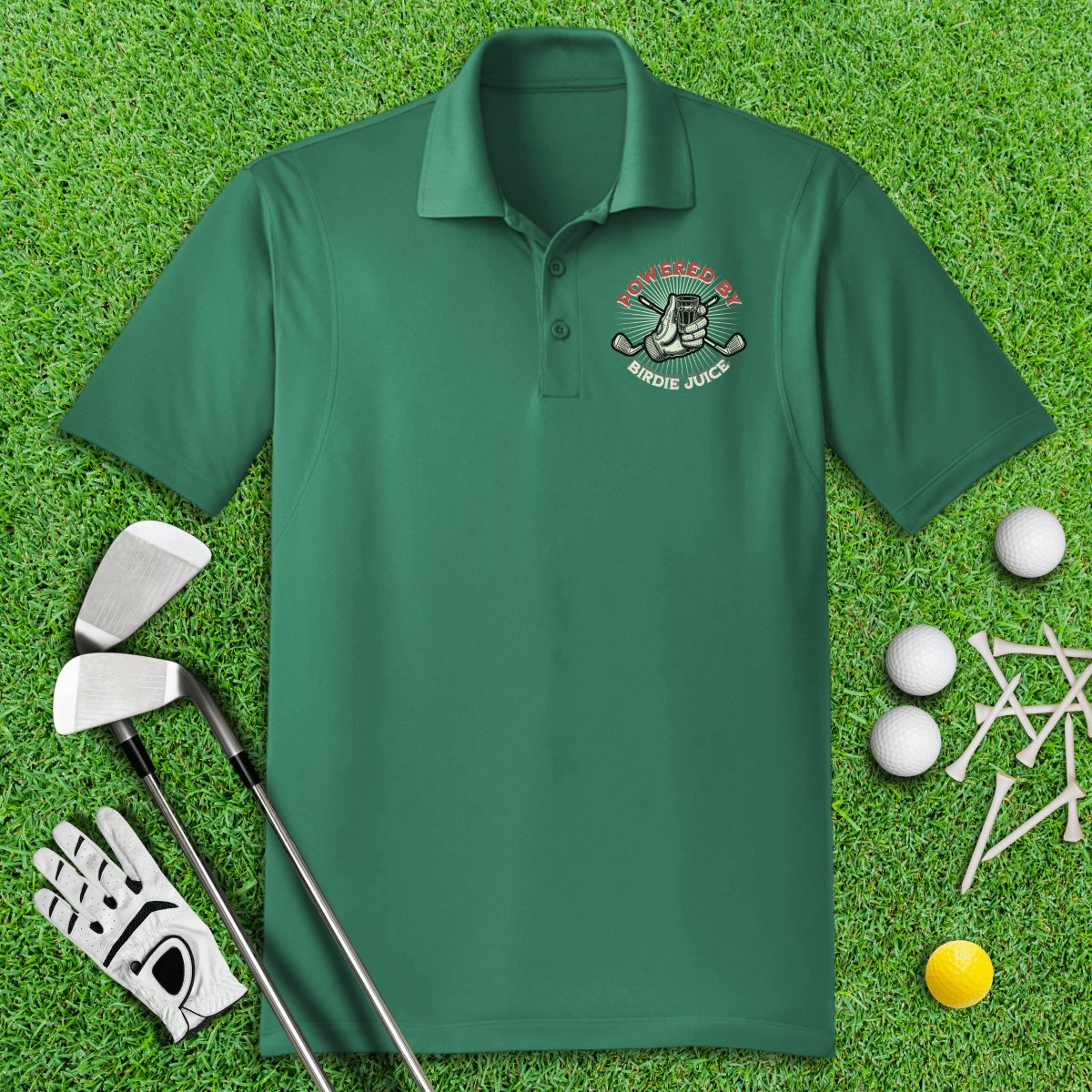 Powered By Birdie Juice Polo Shirt - TeeHee Golf Gear