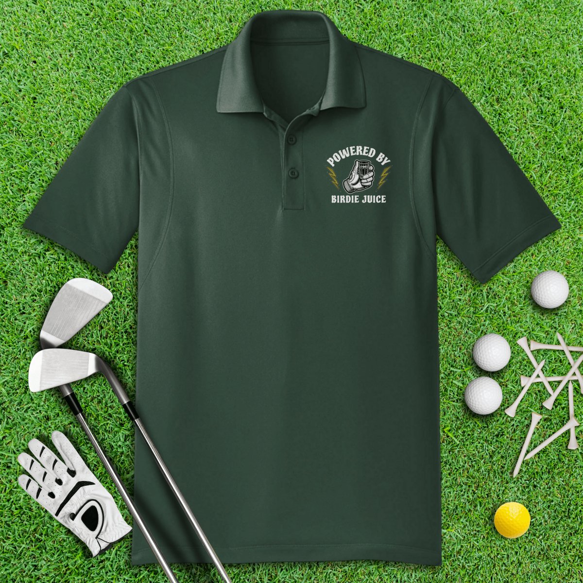 Powered By Birdie Juice Polo Shirt - TeeHee Golf Gear