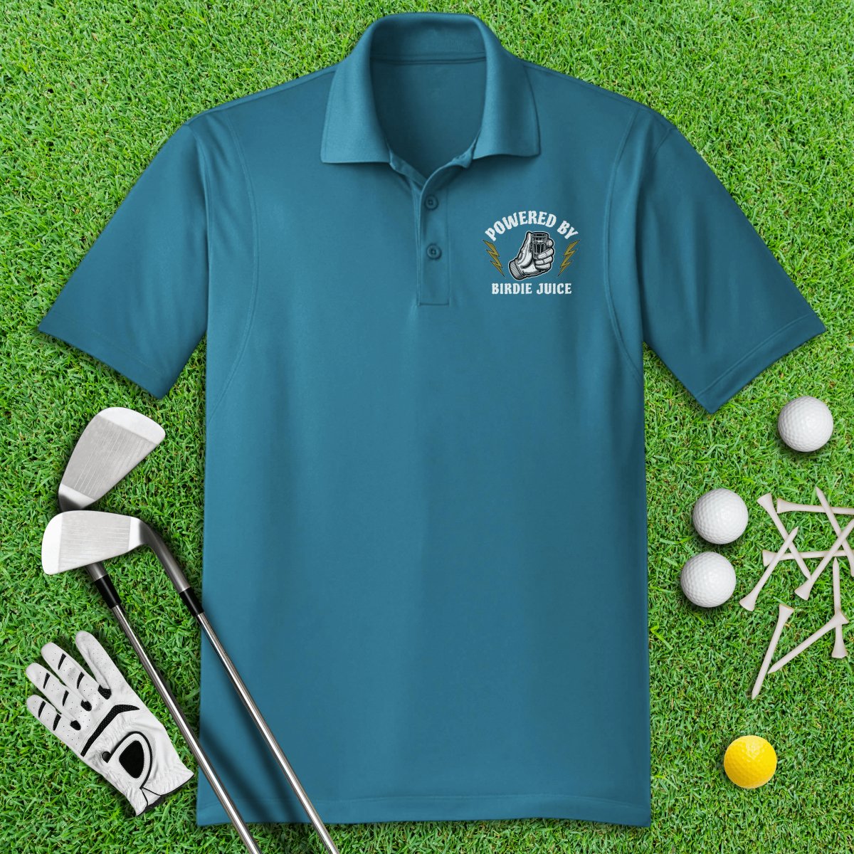 Powered By Birdie Juice Polo Shirt - TeeHee Golf Gear