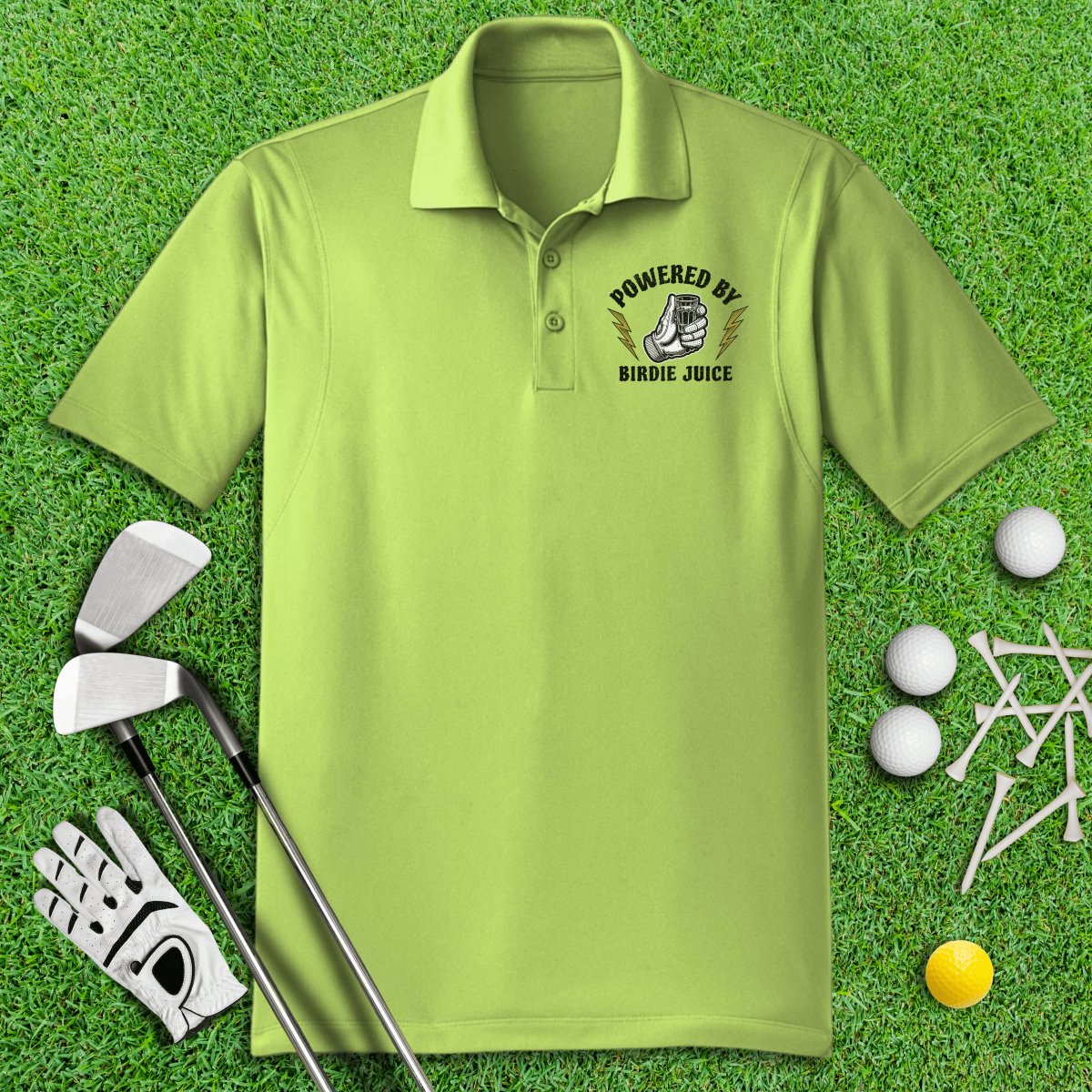 Powered By Birdie Juice Polo Shirt - TeeHee Golf Gear