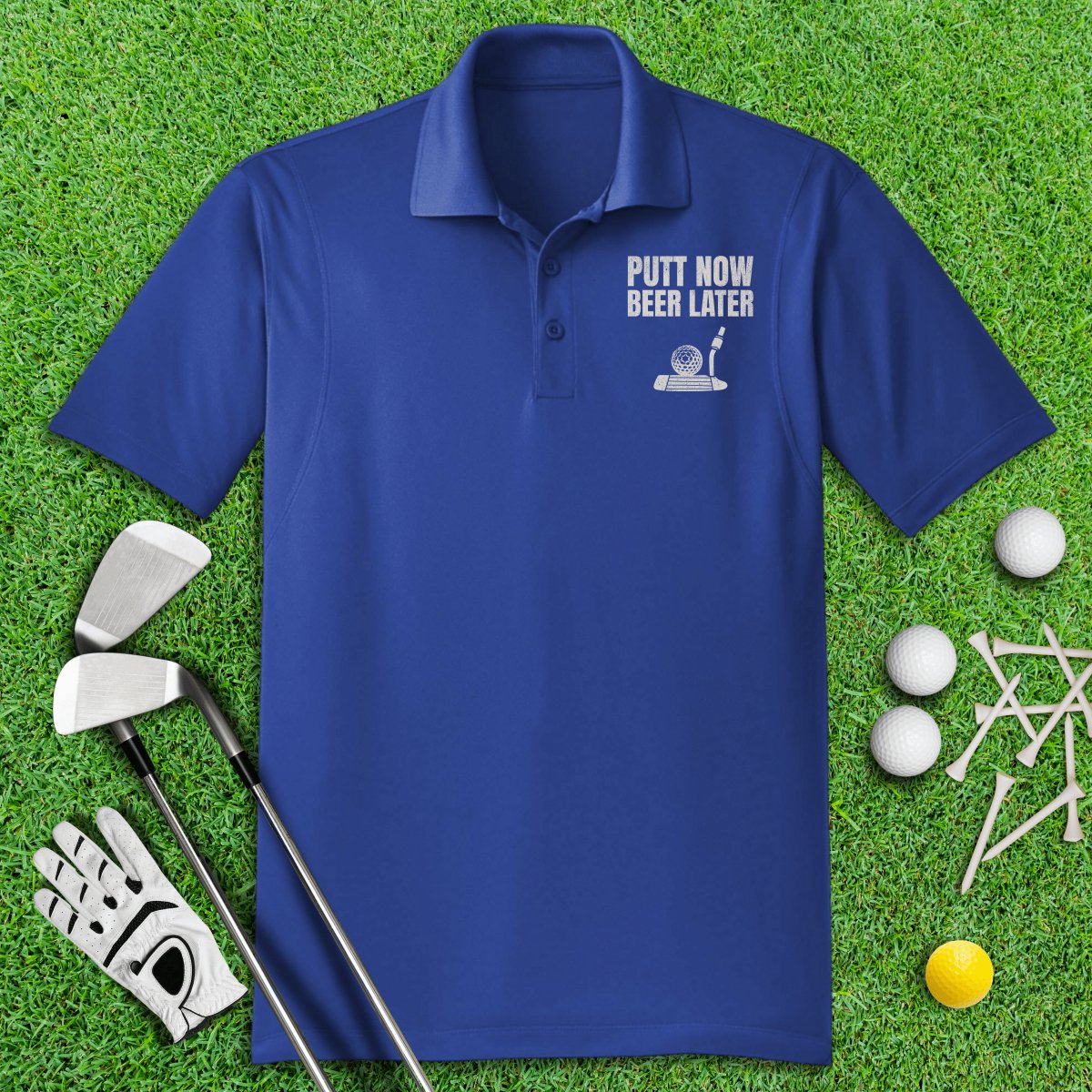 Putt Now Beer Later Funny Polo Shirt - TeeHee Golf Gear