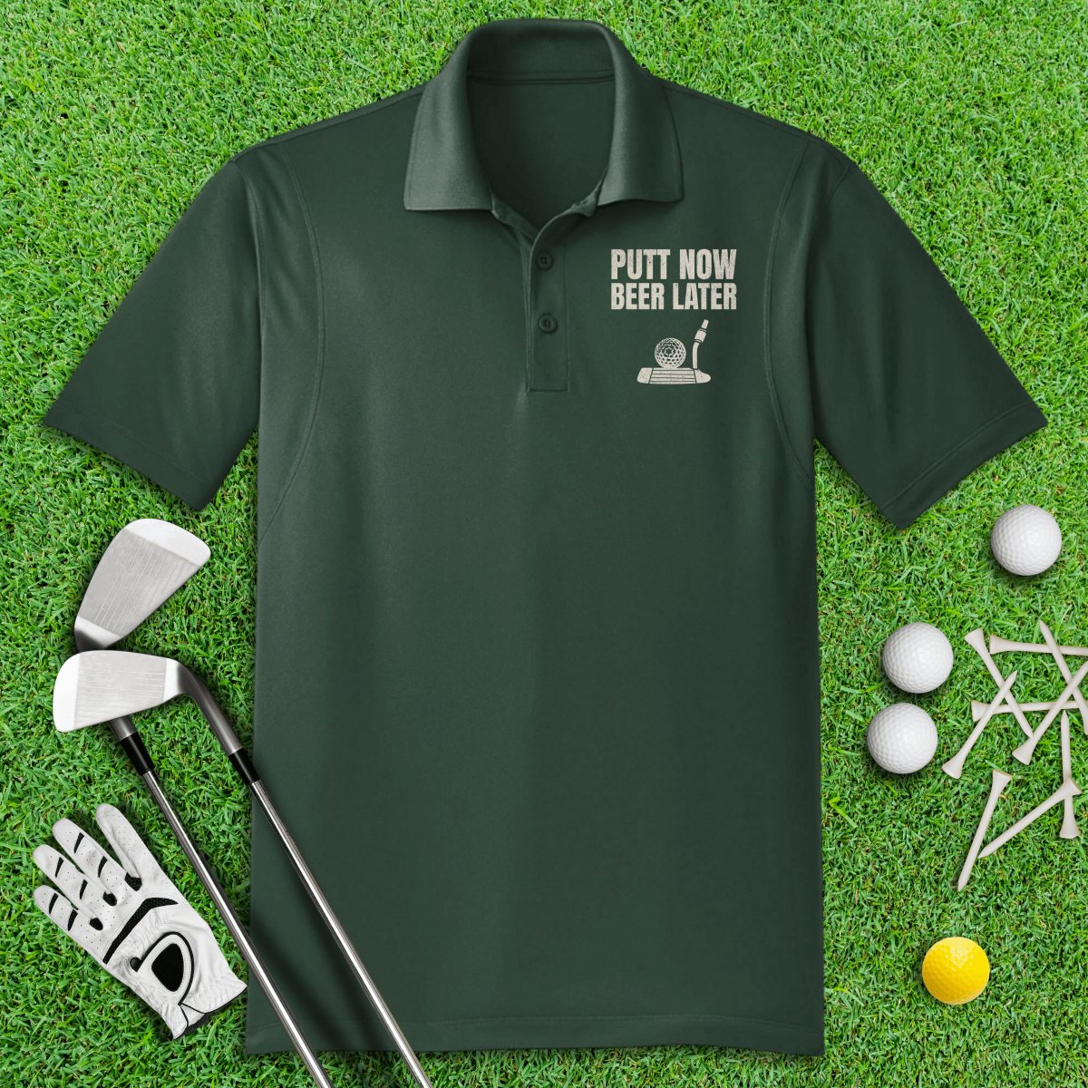 Putt Now Beer Later Funny Polo Shirt - TeeHee Golf Gear