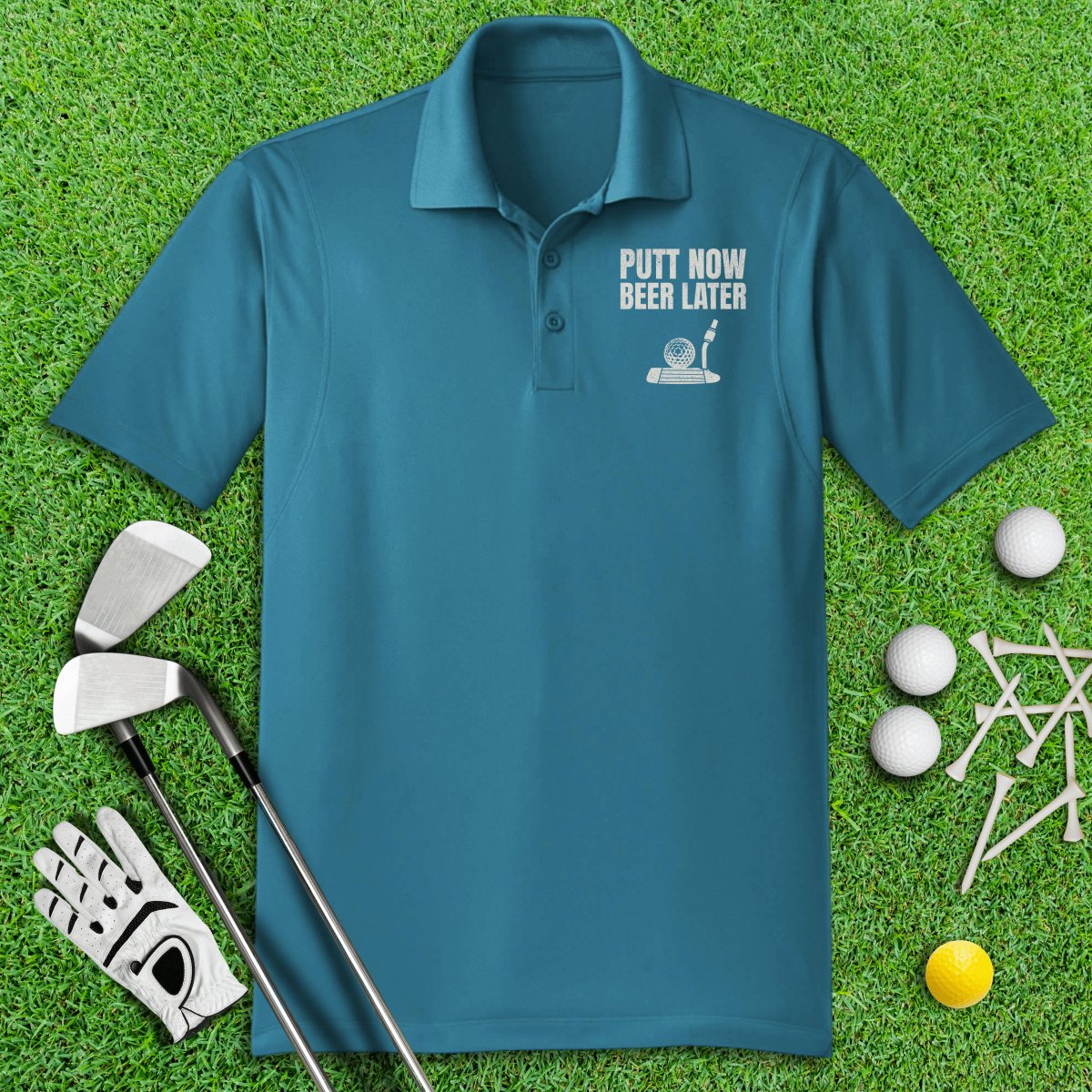 Putt Now Beer Later Funny Polo Shirt - TeeHee Golf Gear