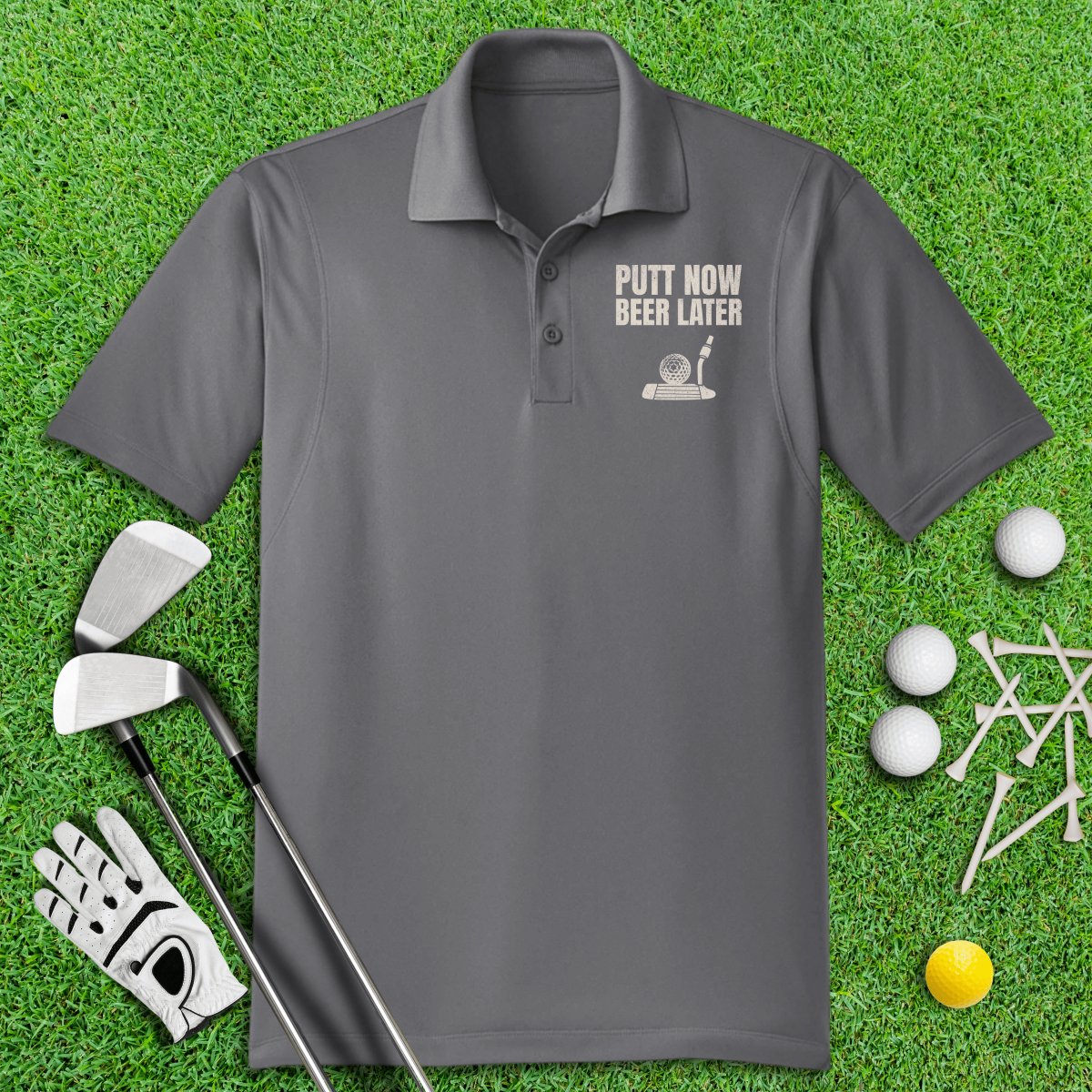 Putt Now Beer Later Funny Polo Shirt - TeeHee Golf Gear