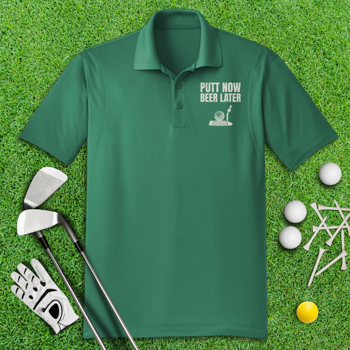 Putt Now Beer Later Funny Polo Shirt - TeeHee Golf Gear