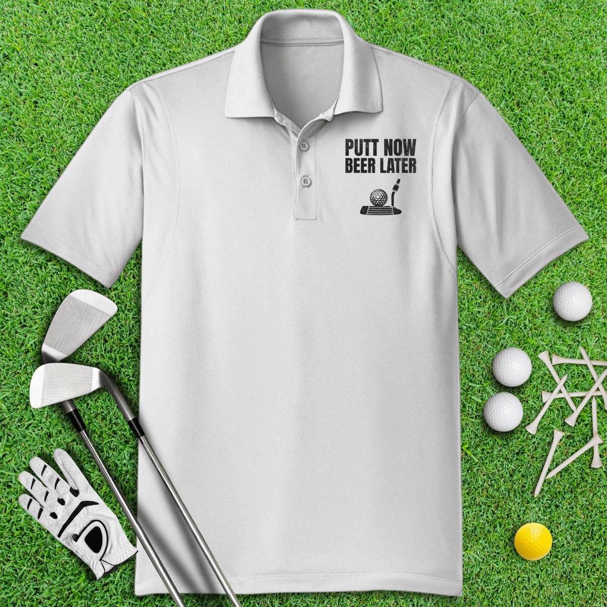 Putt Now Beer Later Funny Polo Shirt - TeeHee Golf Gear