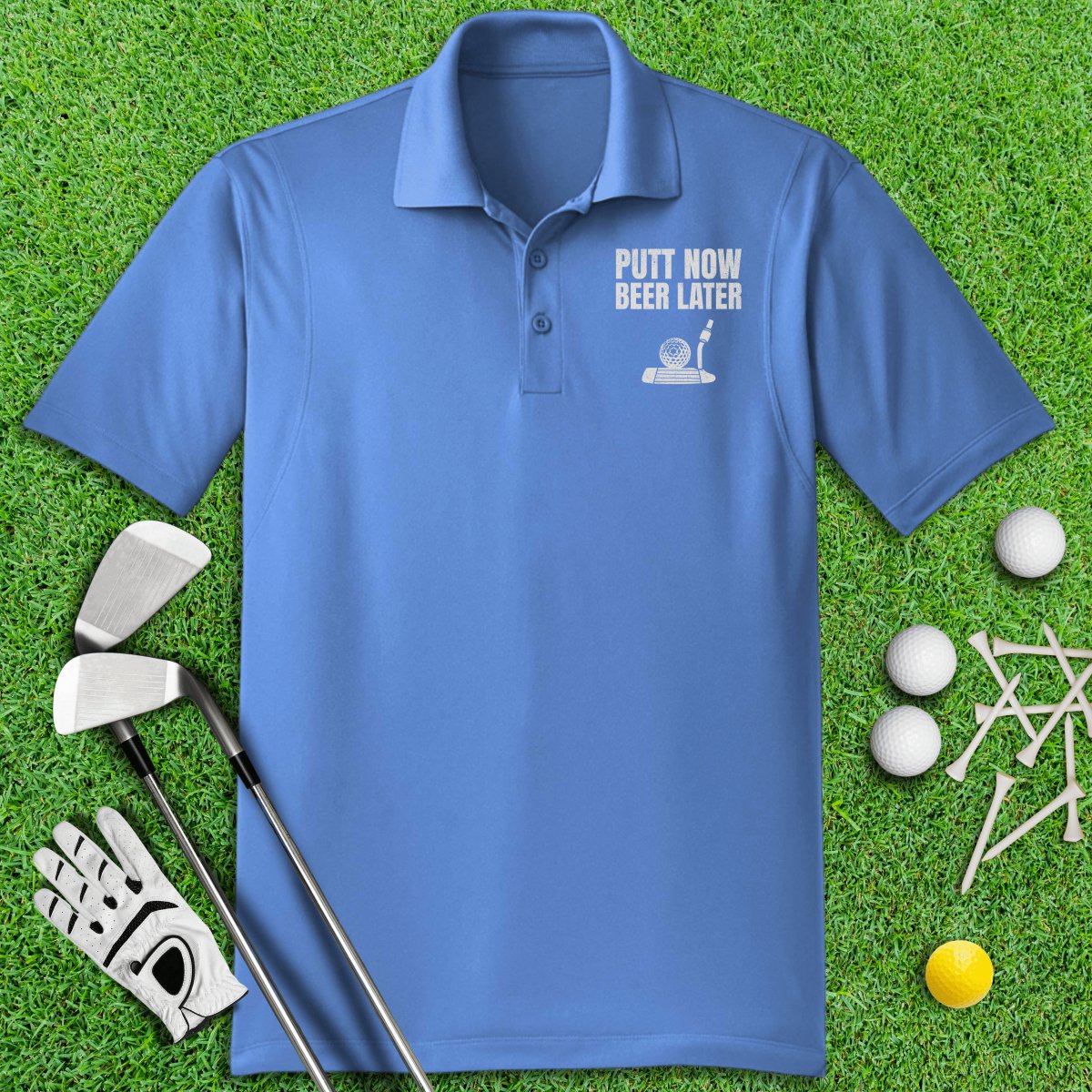 Putt Now Beer Later Funny Polo Shirt - TeeHee Golf Gear