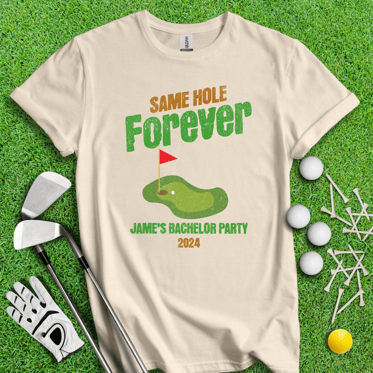 Same Hole Forever Funny Custom Bachelor Party Golf T - Shirt - TeeHee Golf Gear