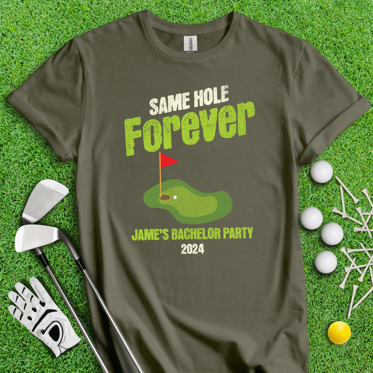 Same Hole Forever Funny Custom Bachelor Party Golf T - Shirt - TeeHee Golf Gear