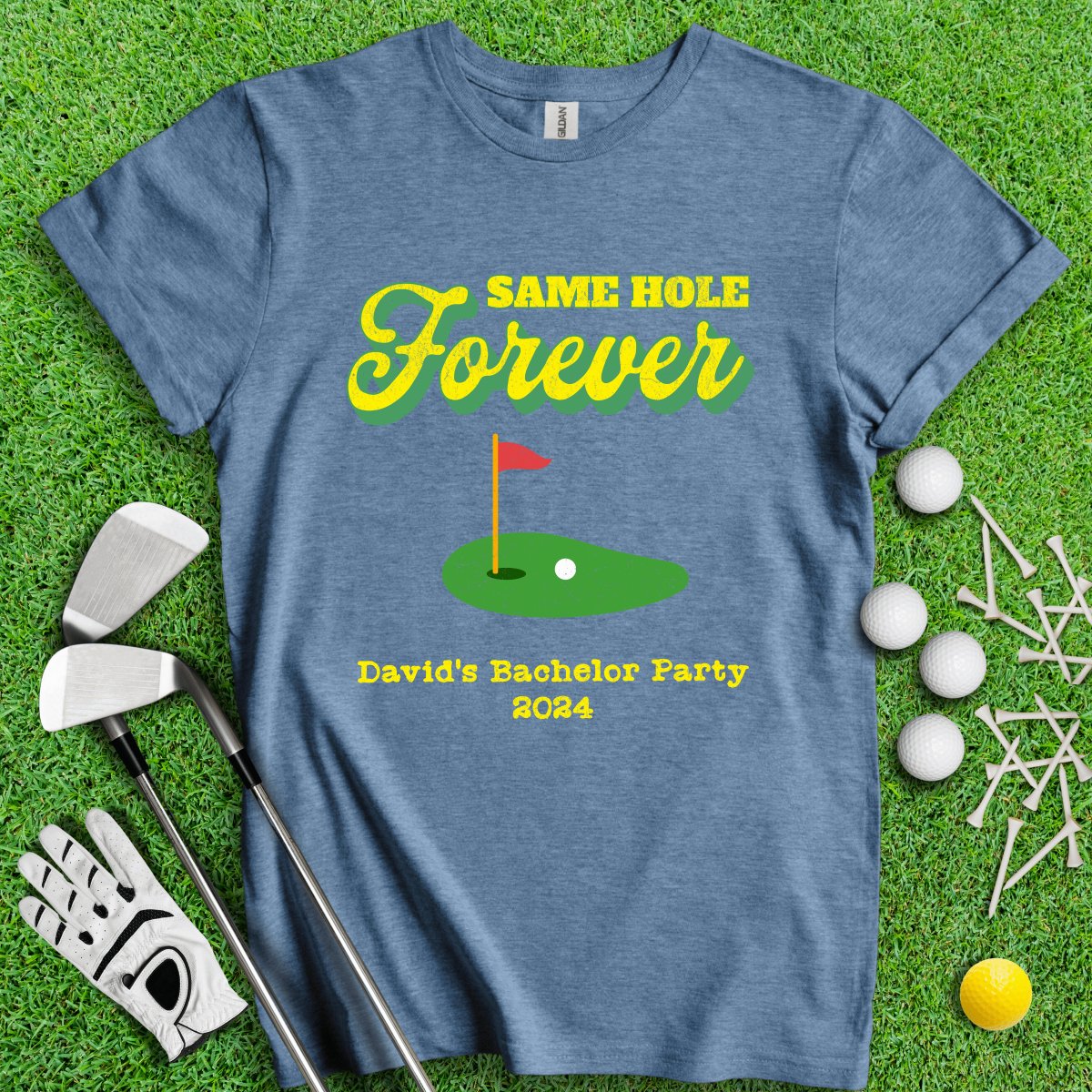 Same Hole Forever Personalized Bachelor Party Funny Golf T - Shirt - TeeHee Golf Gear