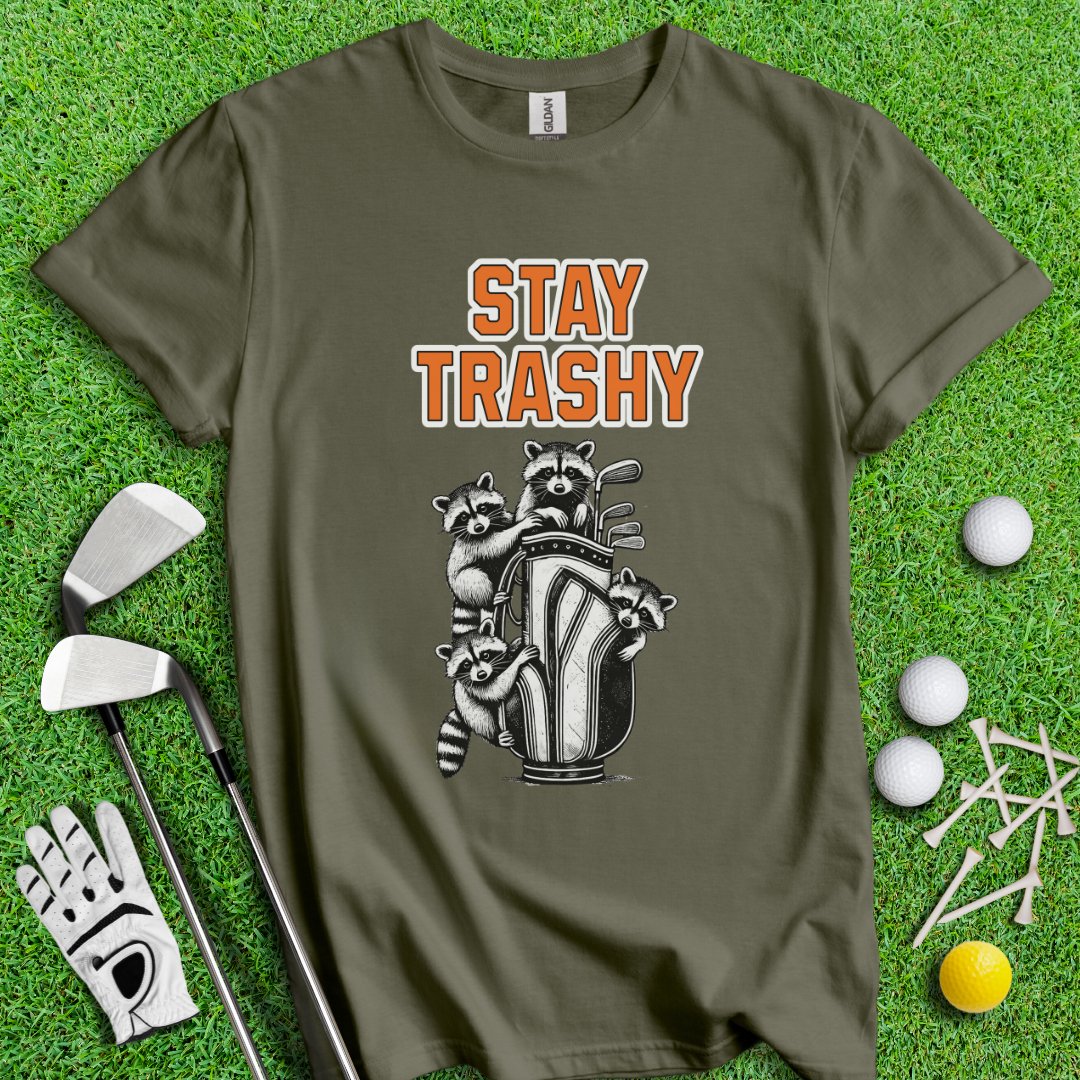 Stay Trashy Raccoon Golf T-Shirt - TeeHee Golf Gear