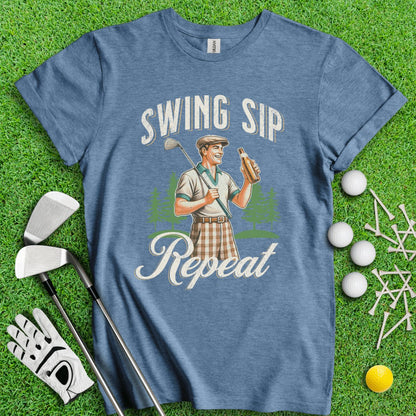 Swing Sip Repeat Retro Vintage T - Shirt - TeeHee Golf Gear