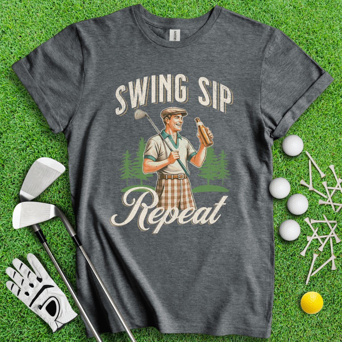 Swing Sip Repeat Retro Vintage T - Shirt - TeeHee Golf Gear