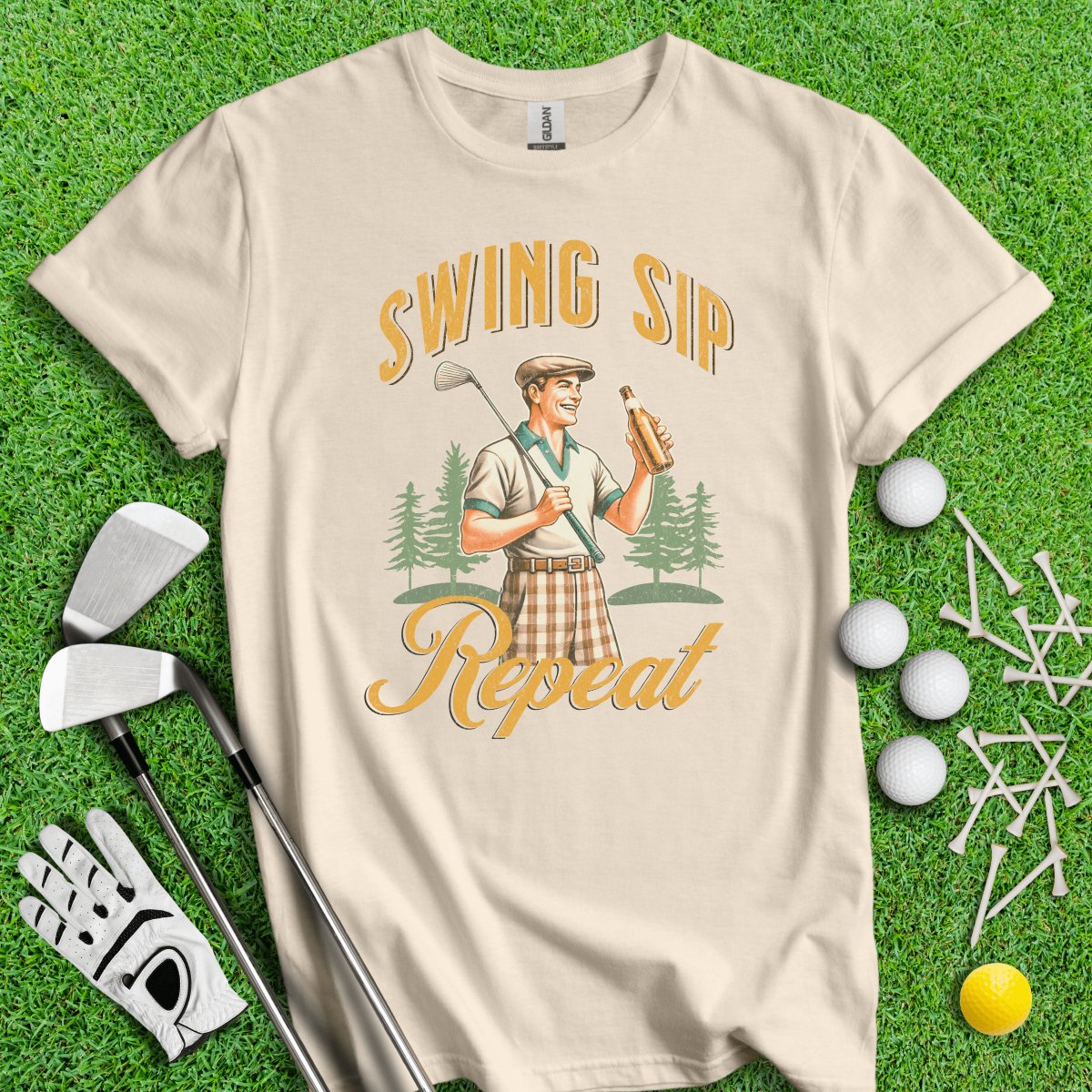 Swing Sip Repeat Retro Vintage T - Shirt - TeeHee Golf Gear