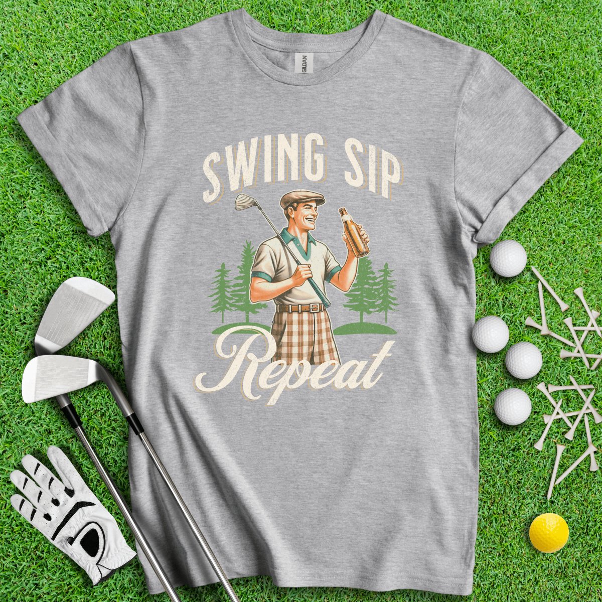 Swing Sip Repeat Retro Vintage T - Shirt - TeeHee Golf Gear