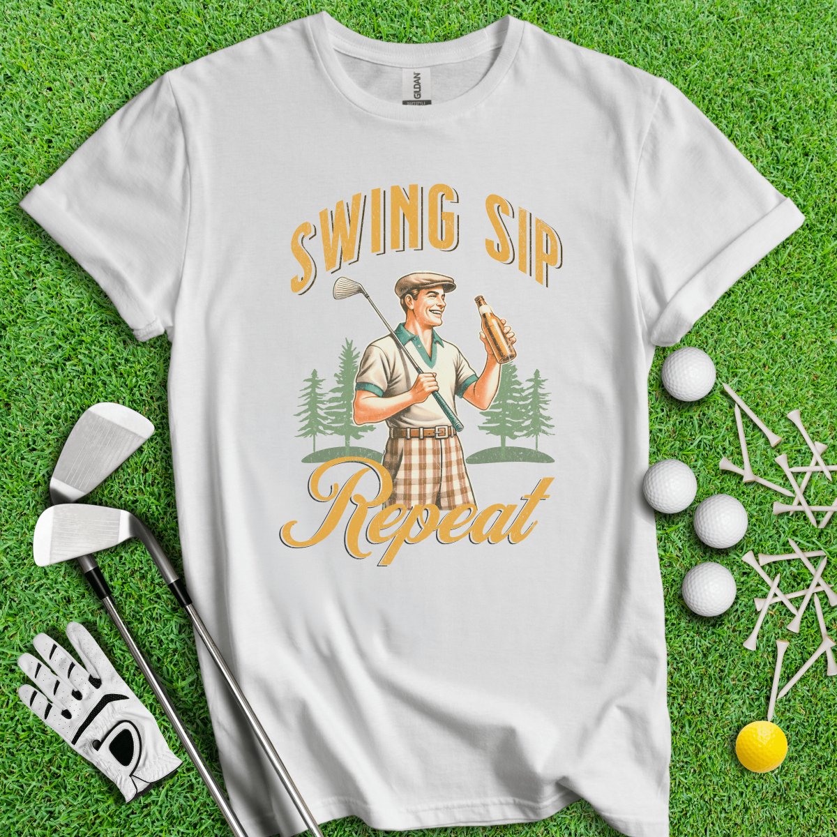 Swing Sip Repeat Retro Vintage T - Shirt - TeeHee Golf Gear