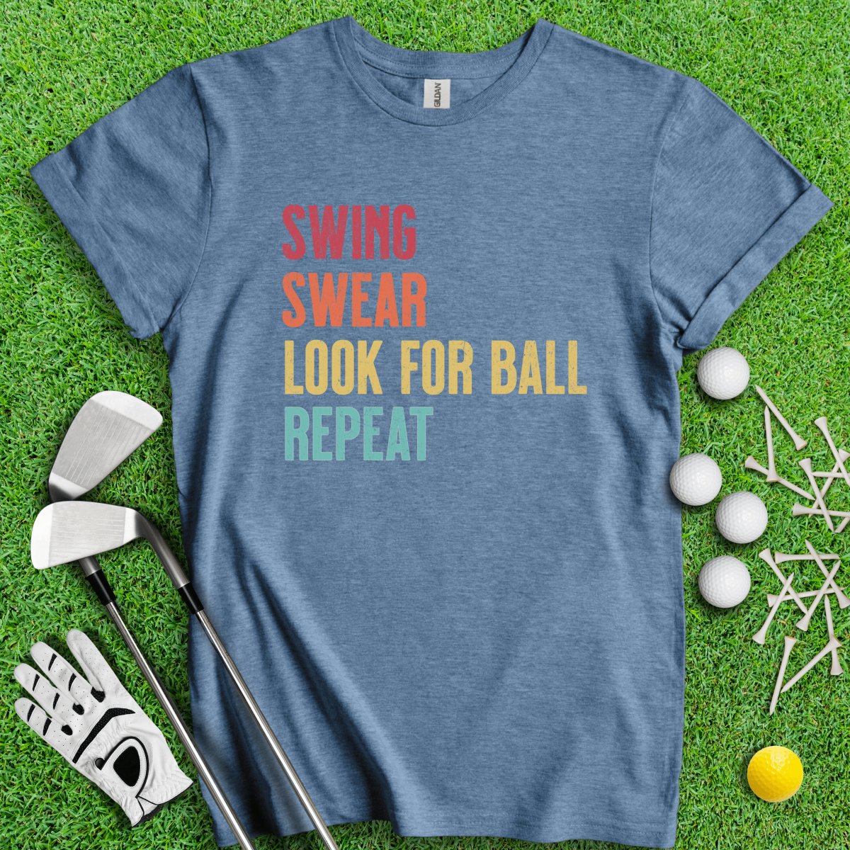 Swing, Swear, Look for Ball, Repeat Funny Golf T - Shirt - TeeHee Golf Gear