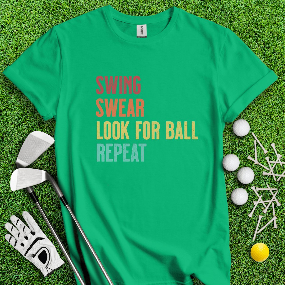 Swing, Swear, Look for Ball, Repeat Funny Golf T - Shirt - TeeHee Golf Gear