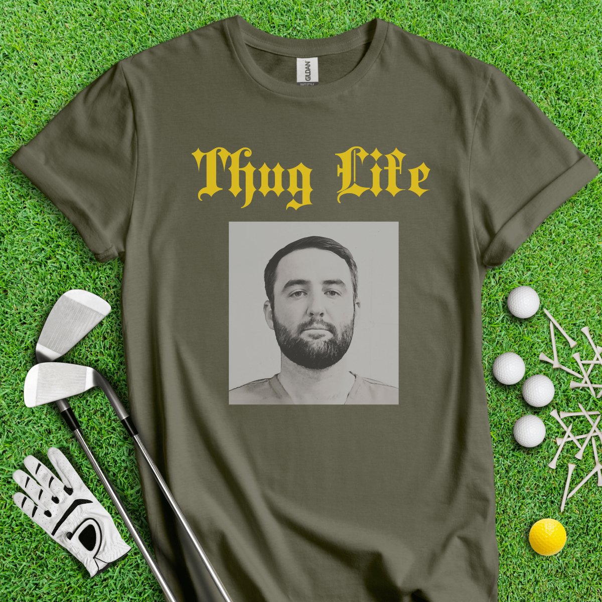 Thug Life - Scottie Scheffler Mugshot T - Shirt - TeeHee Golf Gear