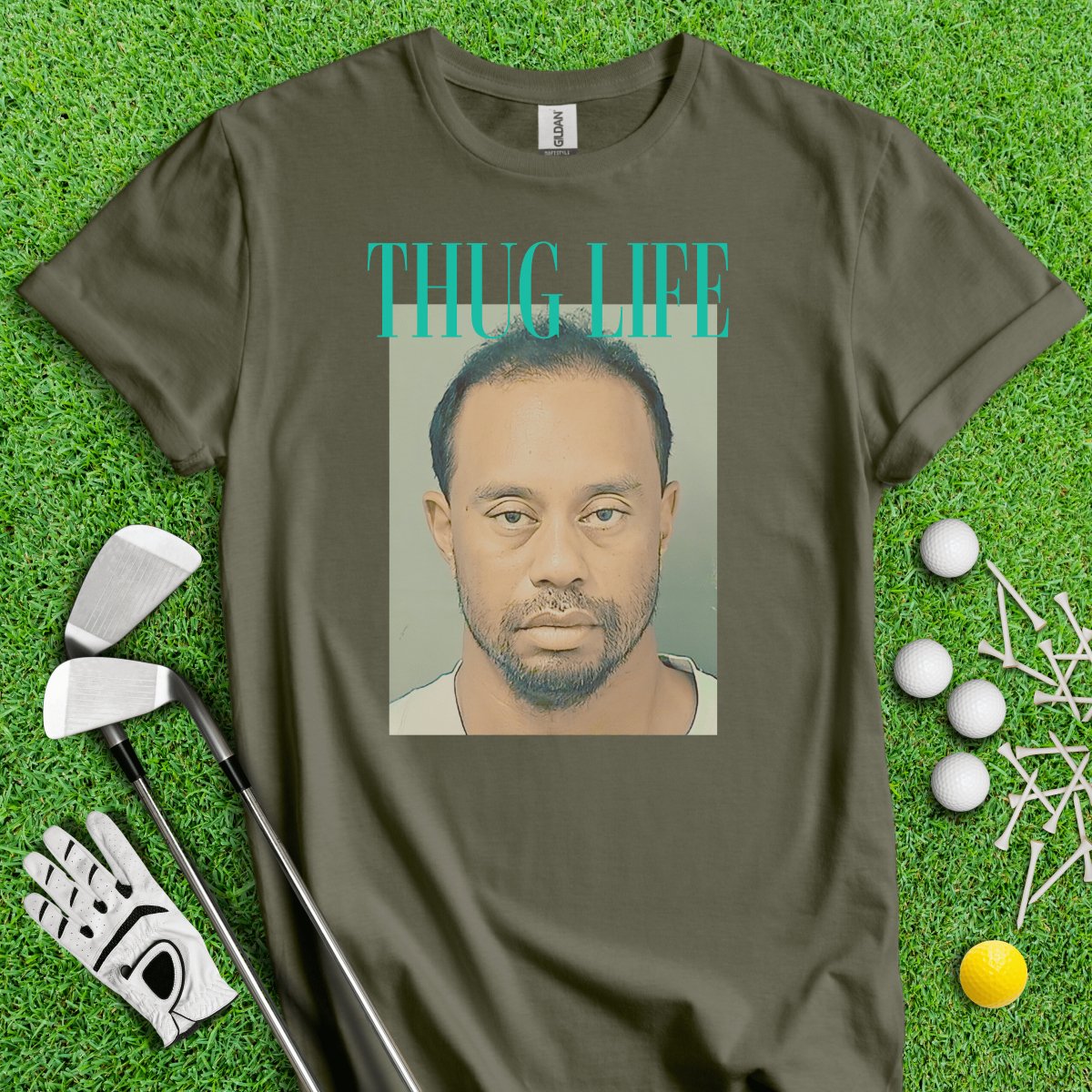 THUG LIFE - Tiger Woods Mugshot T - Shirt - TeeHee Golf Gear