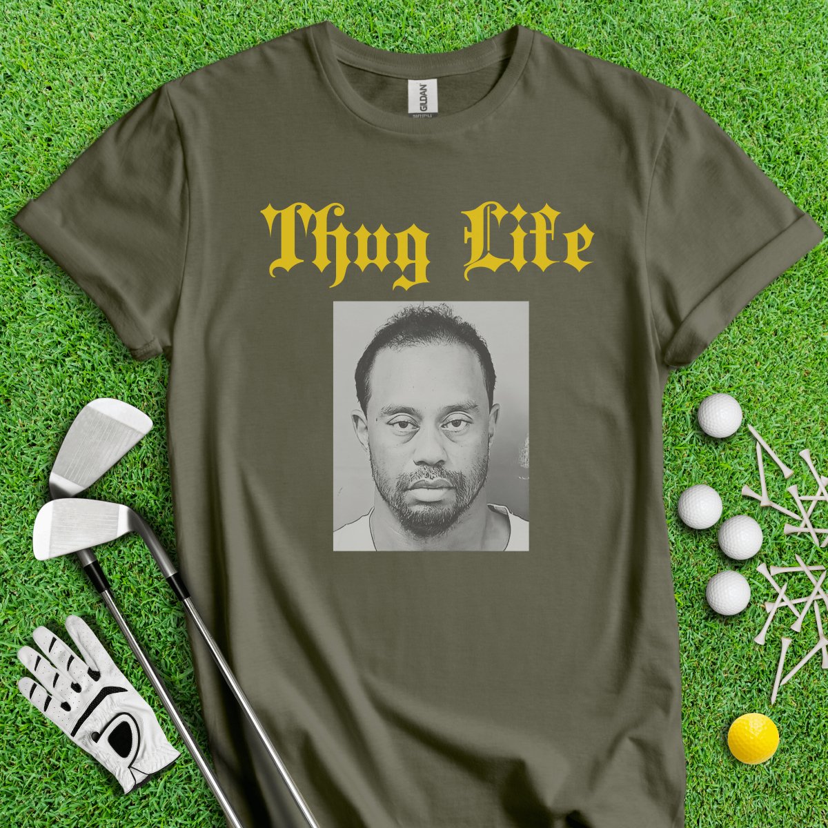 Thug Life - Tiger Woods Mugshot T - Shirt - TeeHee Golf Gear