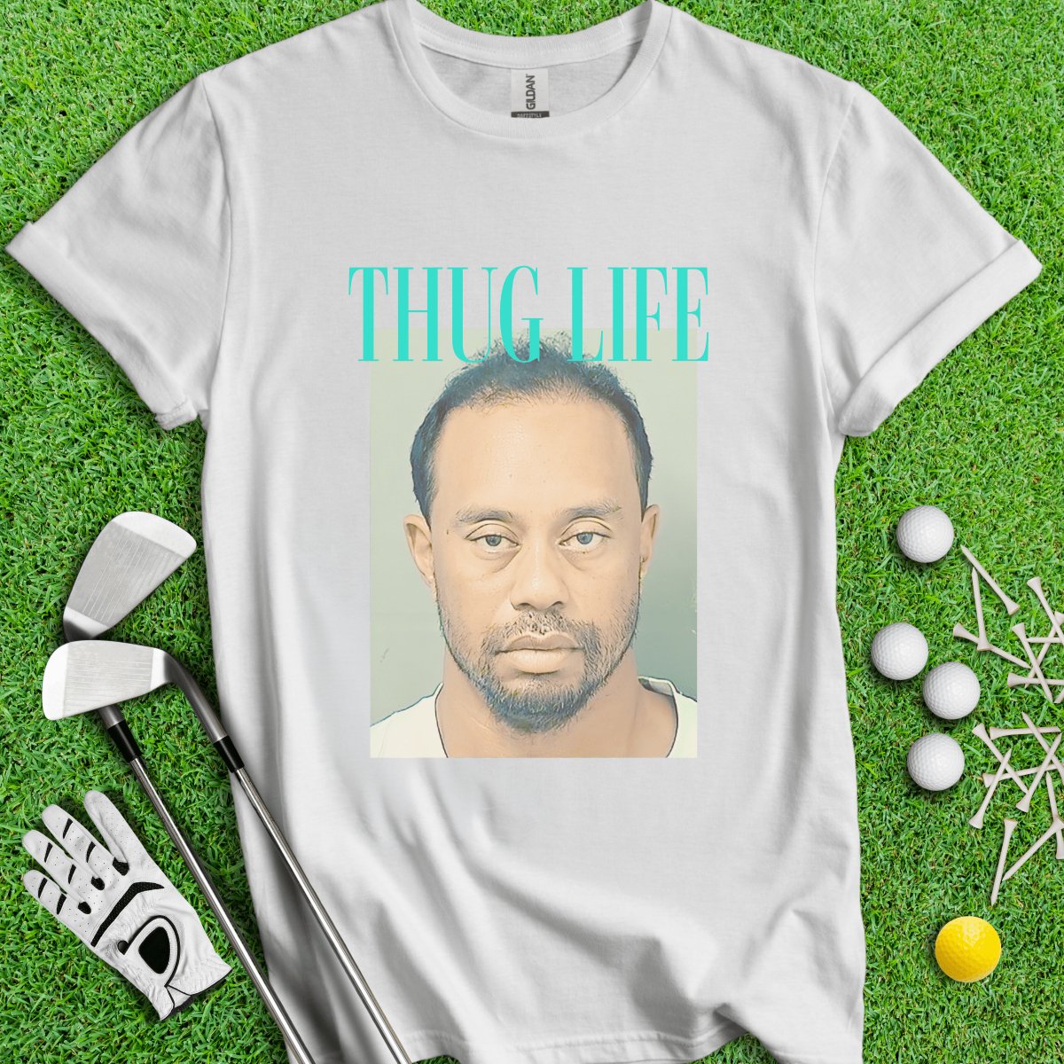 THUG LIFE - Tiger Woods Mugshot T - Shirt - TeeHee Golf Gear