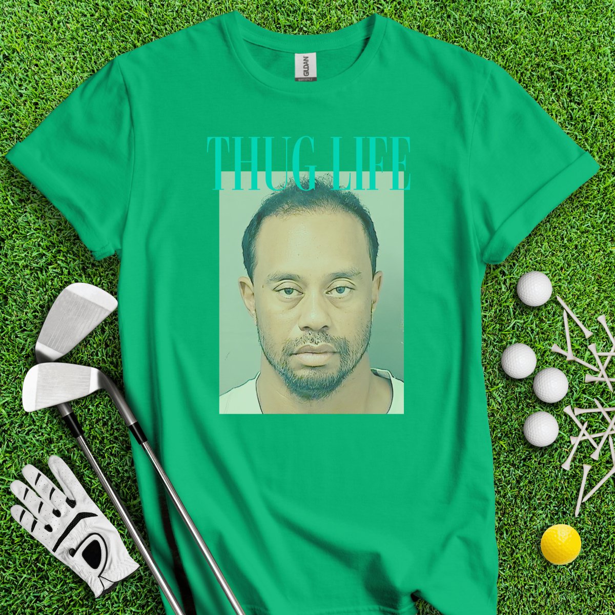 THUG LIFE - Tiger Woods Mugshot T - Shirt - TeeHee Golf Gear