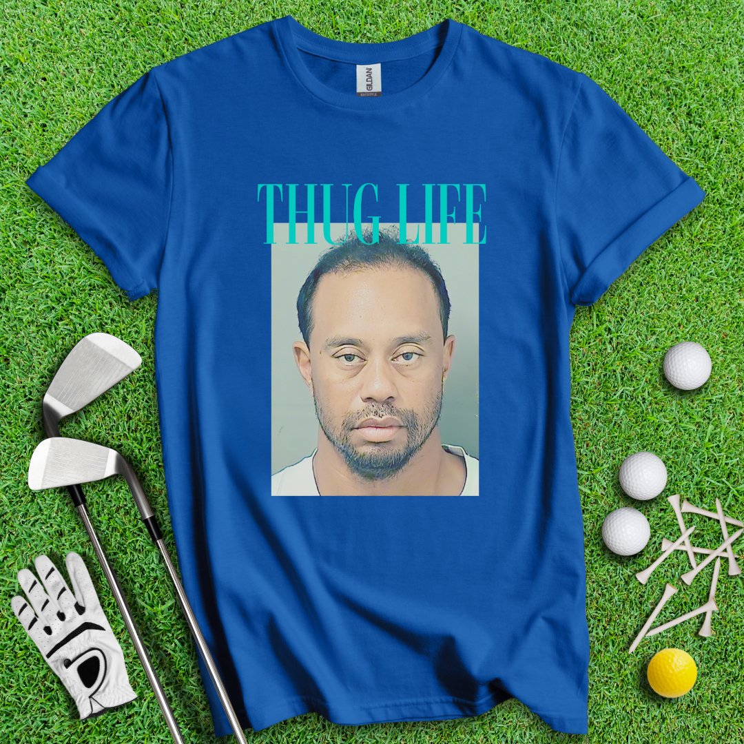 THUG LIFE - Tiger Woods Mugshot Tee - TeeHee Golf Gear