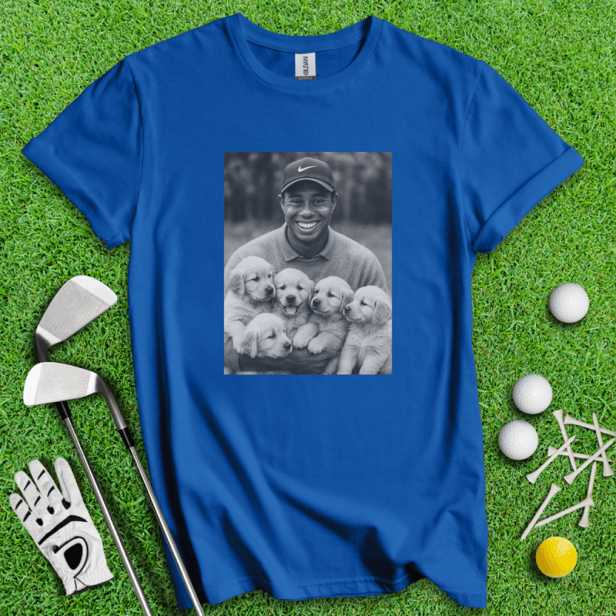 Tiger VS. Golden Puppies T-shirt - TeeHee Golf Gear