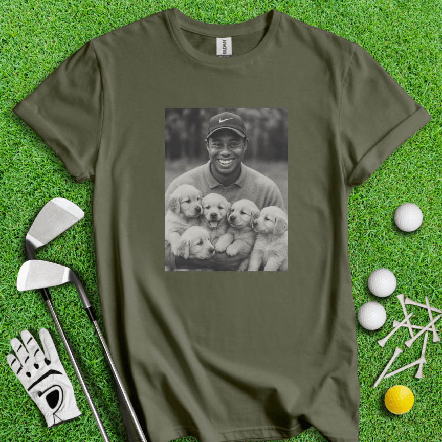 Tiger VS. Golden Puppies T-shirt - TeeHee Golf Gear