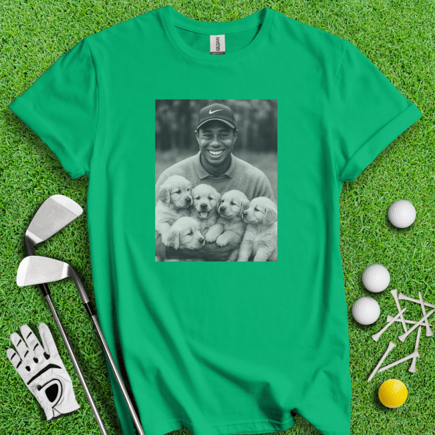 Tiger VS. Golden Puppies T-shirt - TeeHee Golf Gear