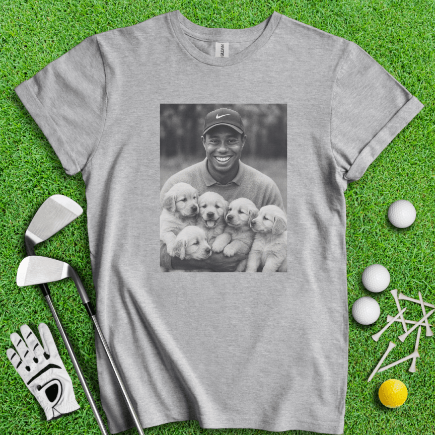Tiger VS. Golden Puppies T-shirt - TeeHee Golf Gear