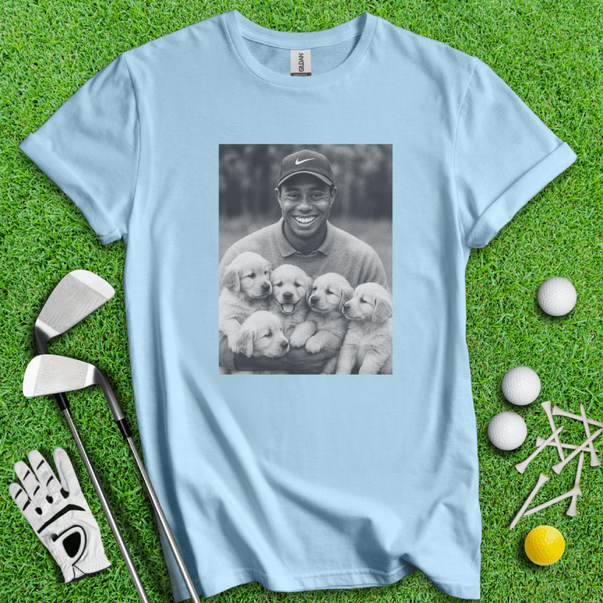 Tiger VS. Golden Puppies T-shirt - TeeHee Golf Gear