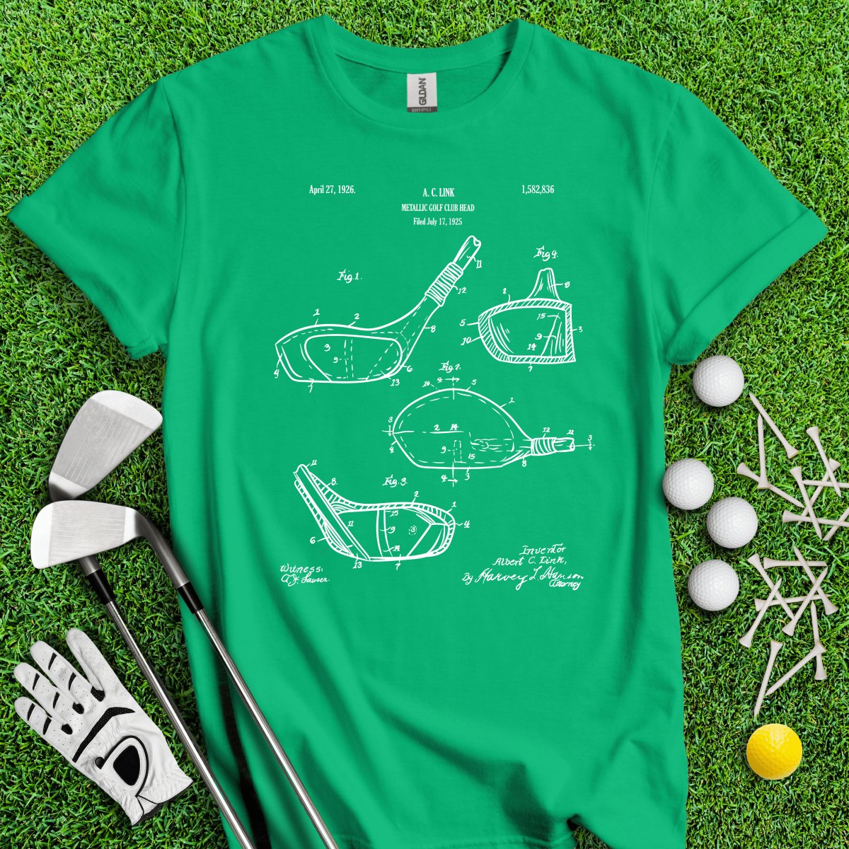 Vintage Golf Clubs Patent Blueprint Golf T - Shirt - TeeHee Golf Gear