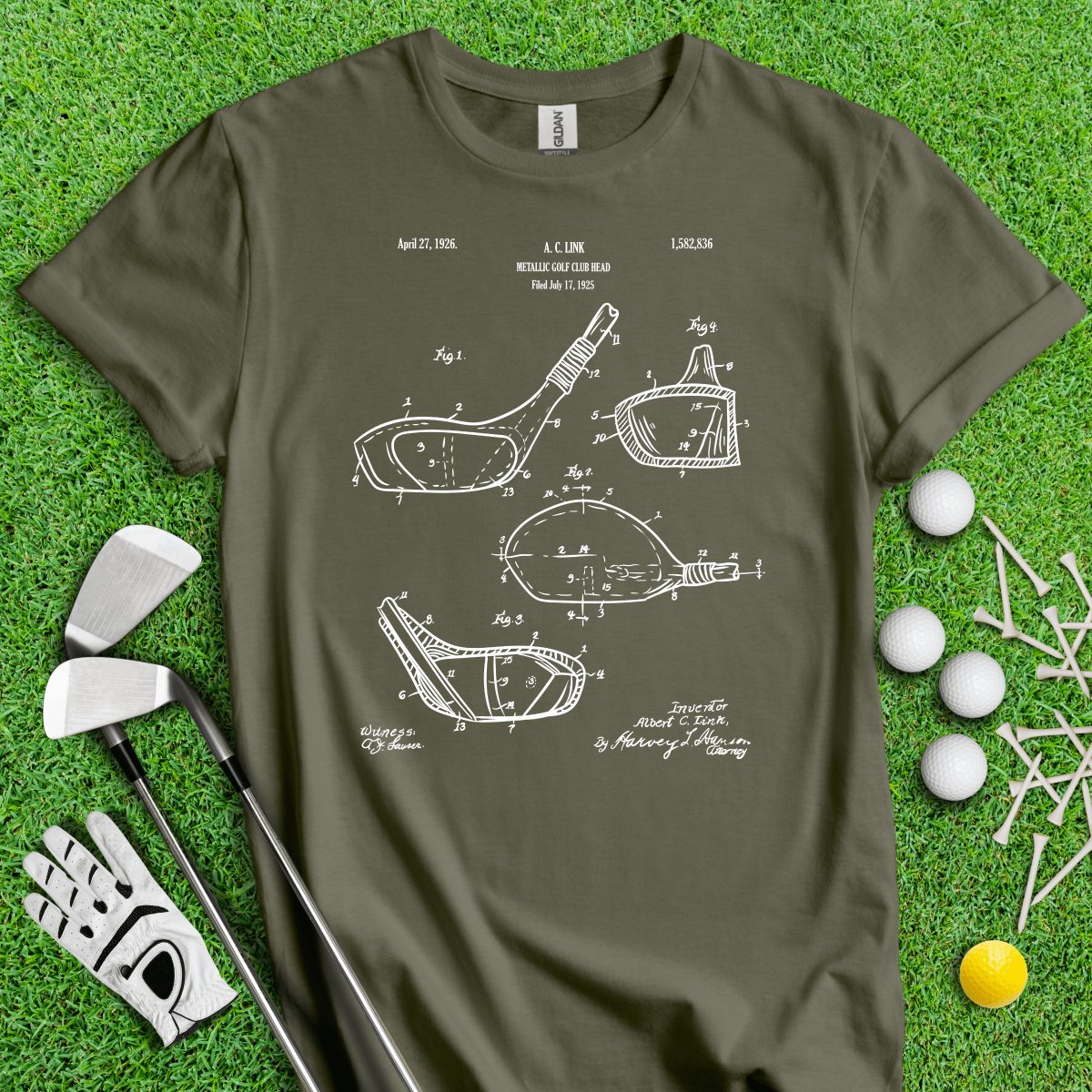 Vintage Golf Clubs Patent Blueprint Golf T - Shirt - TeeHee Golf Gear