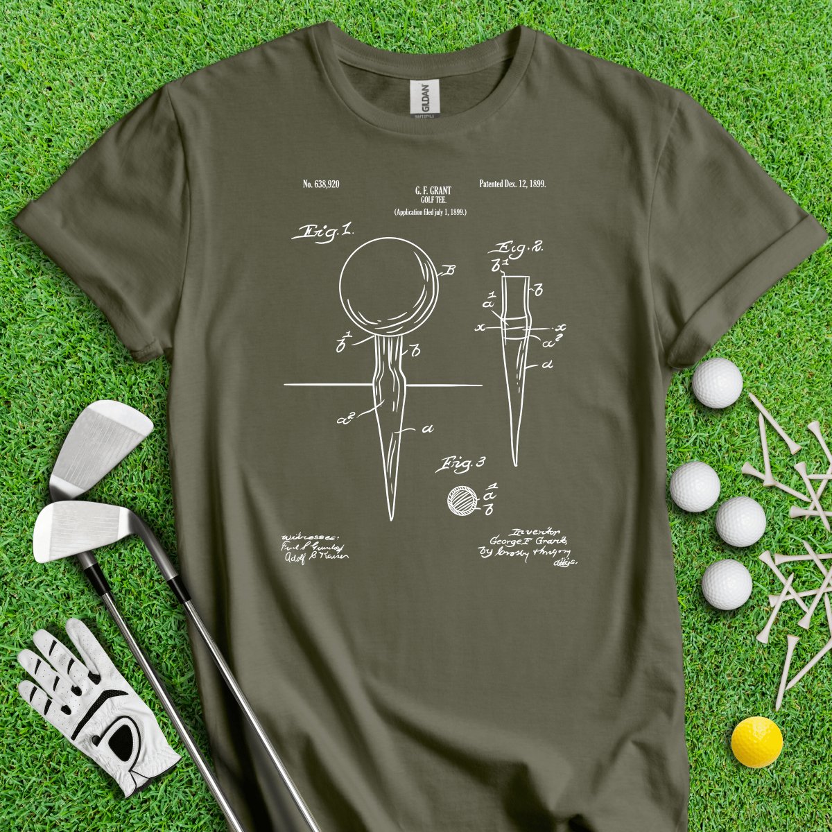 Vintage Golf Tee Patent Blueprint Golf T - Shirt - TeeHee Golf Gear