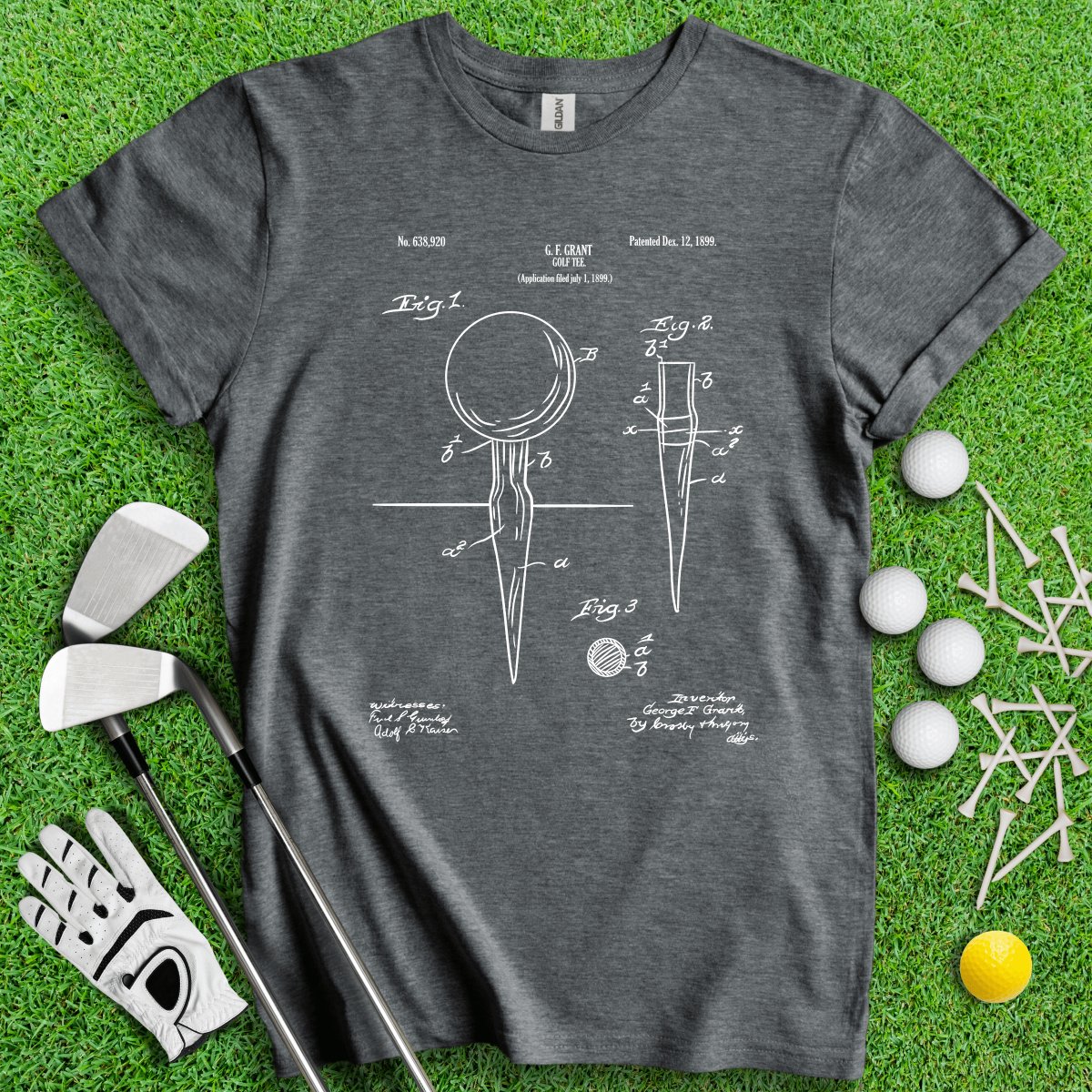 Vintage Golf Tee Patent Blueprint Golf T - Shirt - TeeHee Golf Gear