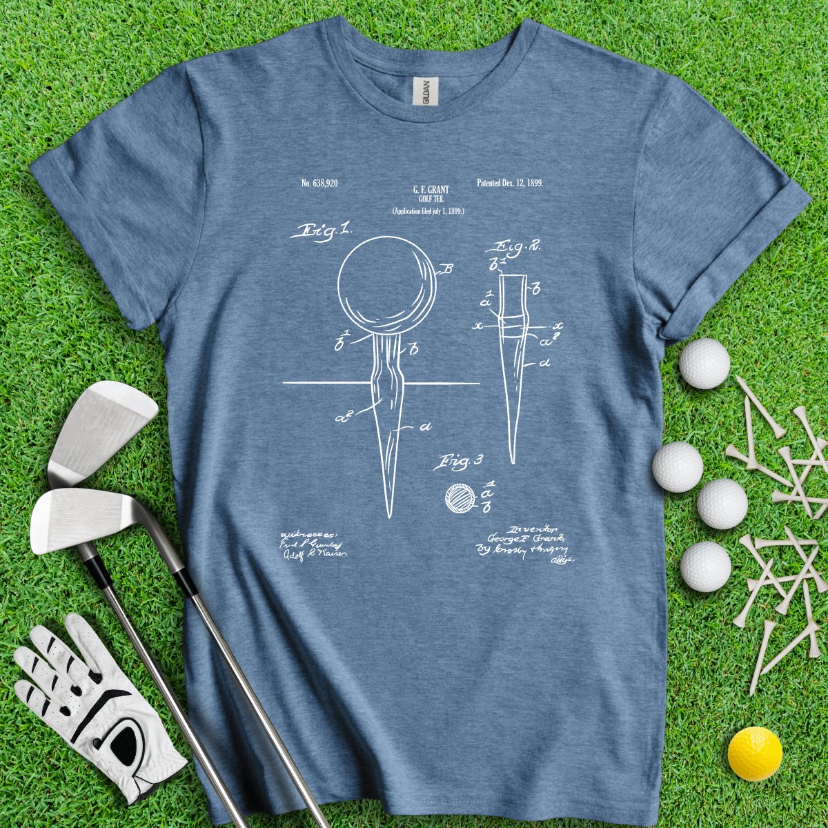 Vintage Golf Tee Patent Blueprint Golf T - Shirt - TeeHee Golf Gear